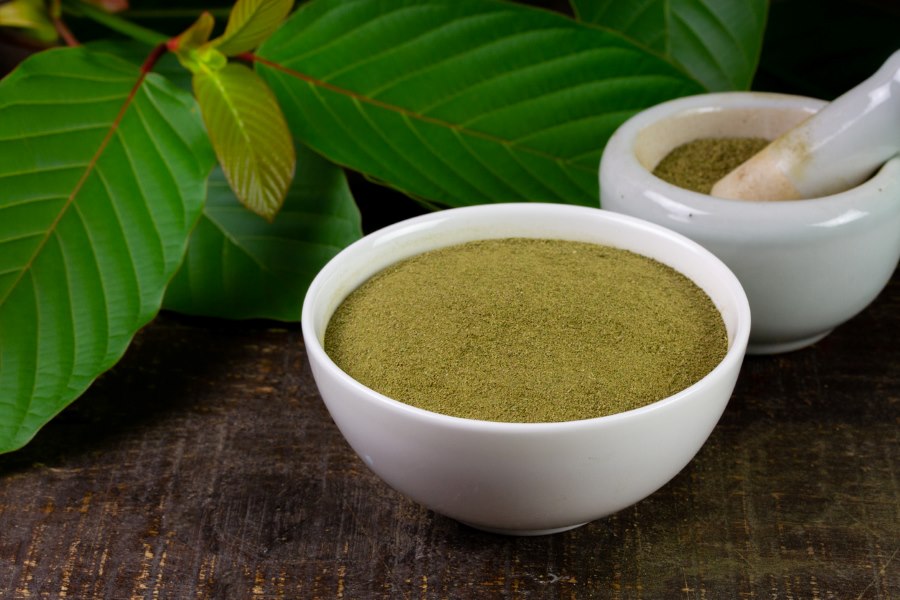 Kratom powder in a bowl