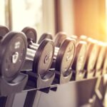 Rack of dumbbells