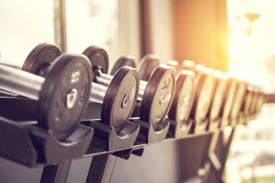 Rack of dumbbells